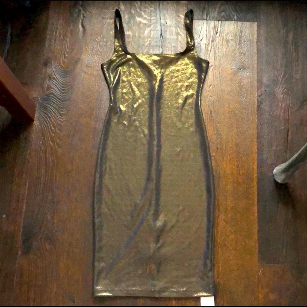American Apparel Ponte Tank Body con dress black gold metallic